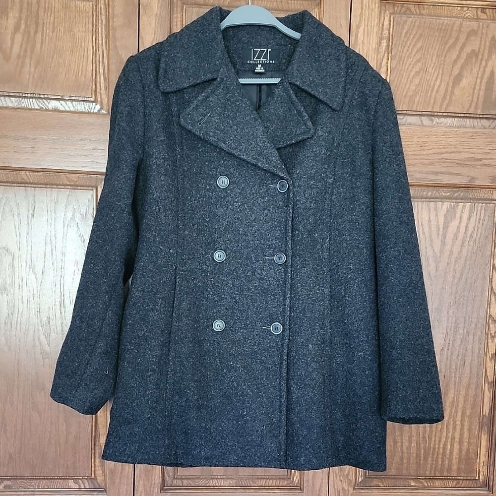 Izzi Dark Gray 100% Wool Double Breasted Lined Peacoat Women's Size Medium